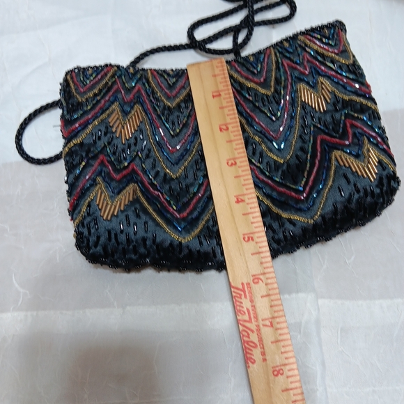 Vintage 1980's Elegant Multicolor Beaded Women's Bag/Clutch W/Strap - Picture 5 of 5